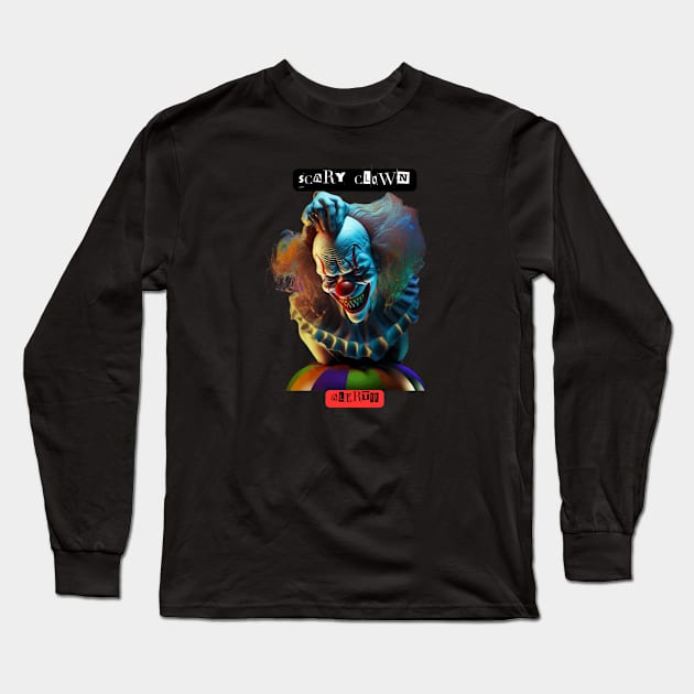 Scary Clown Alert t-shirts, clown t-shirts, t-shirts with clowns, unisex t-shirts, horror apparel, unique design, edgy fashion, clowns Long Sleeve T-Shirt by Clinsh Online 